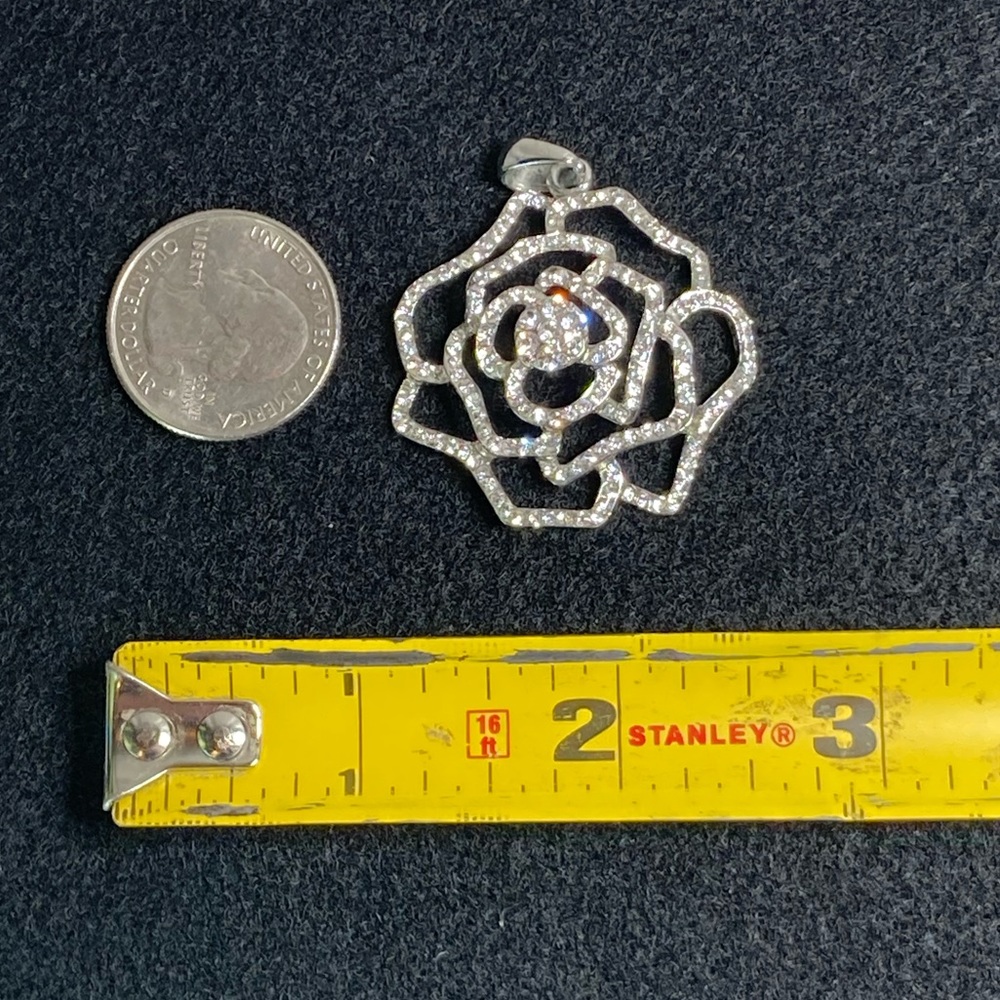 Silver Jeweled Flower Necklace Charm Free AnyOrder